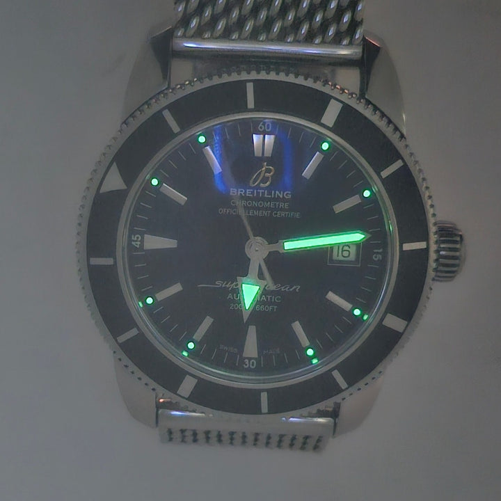 Breitling Superocean Heritage Black Dial Steel Mesh Automatic Watch Ref: A17321