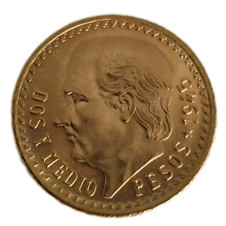 1945 Mexico 22k Gold 2.5 Dos y Medio Pesos Gold Coin 2.1 Grams