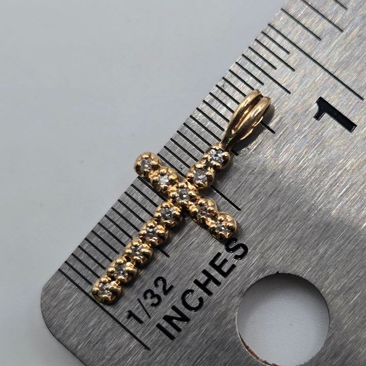 14K Yellow Gold Diamond Cross Pendant 0.5g