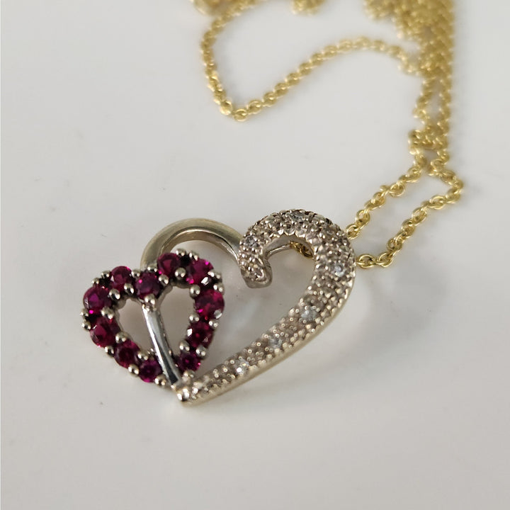 10k Gold Ruby and Diamond heart pendant necklace with 18" in 14k chain