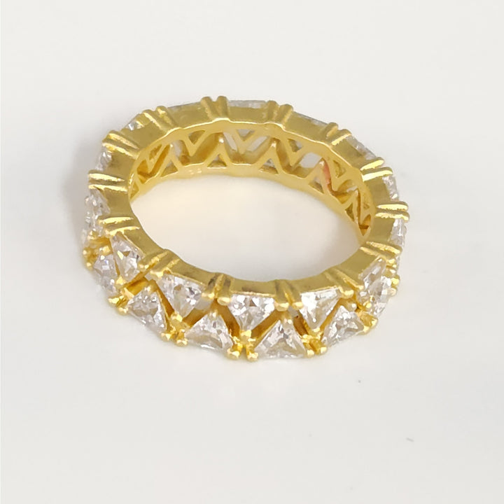 925 Sterling Silver Gold Tone Cubic Zirconia Eternity Band Ring  Triangle Cut  Size 6