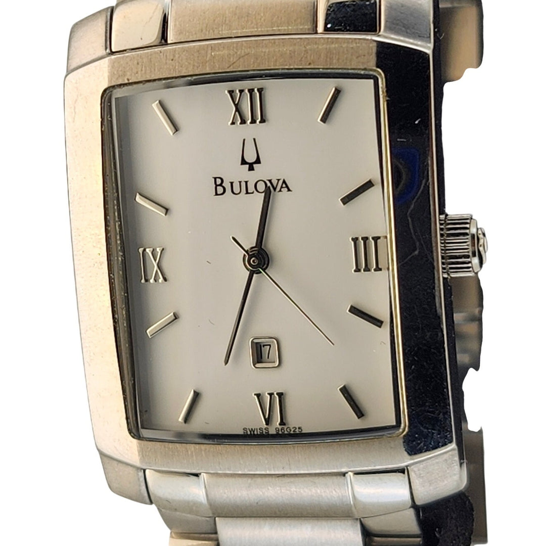 Bulova Rectangular Silver-Tone White Dial Roman Numeral Quartz Watch