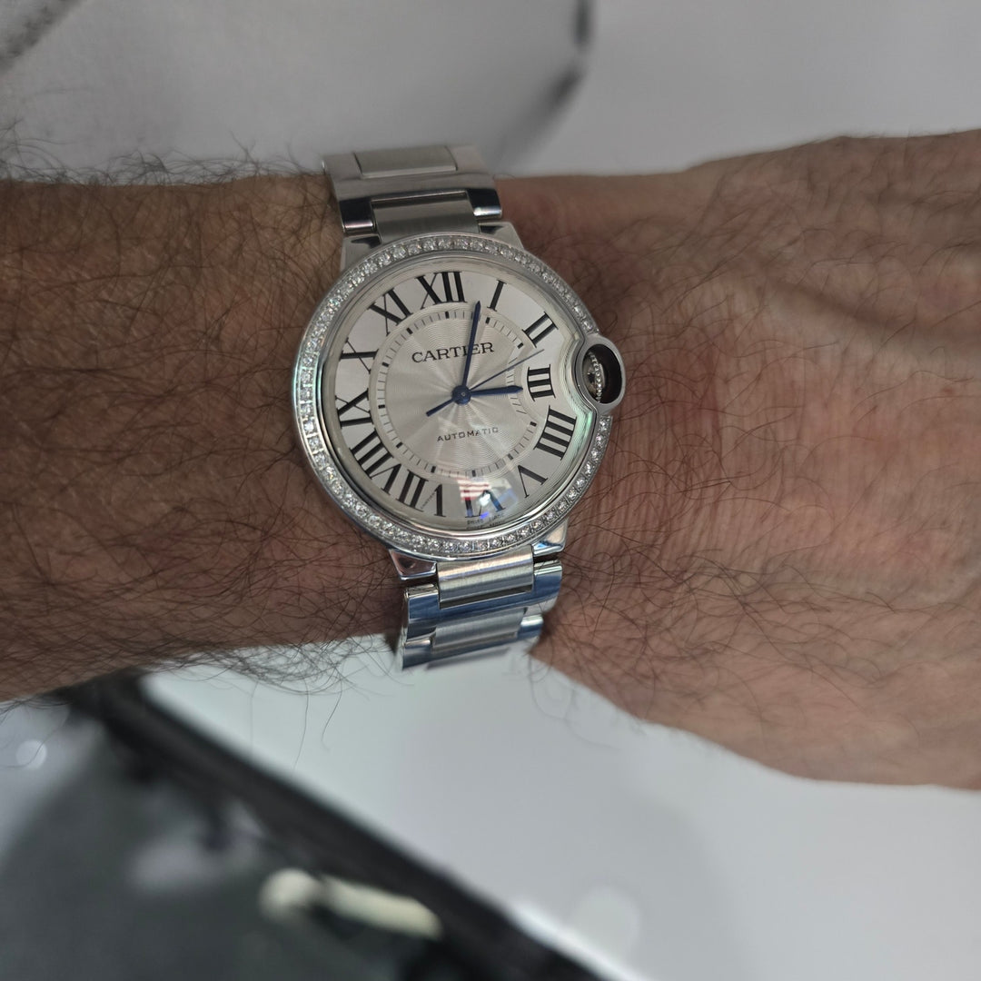 Cartier Ballon Bleu 36mm Automatic Diamond Bezel Steel Watch