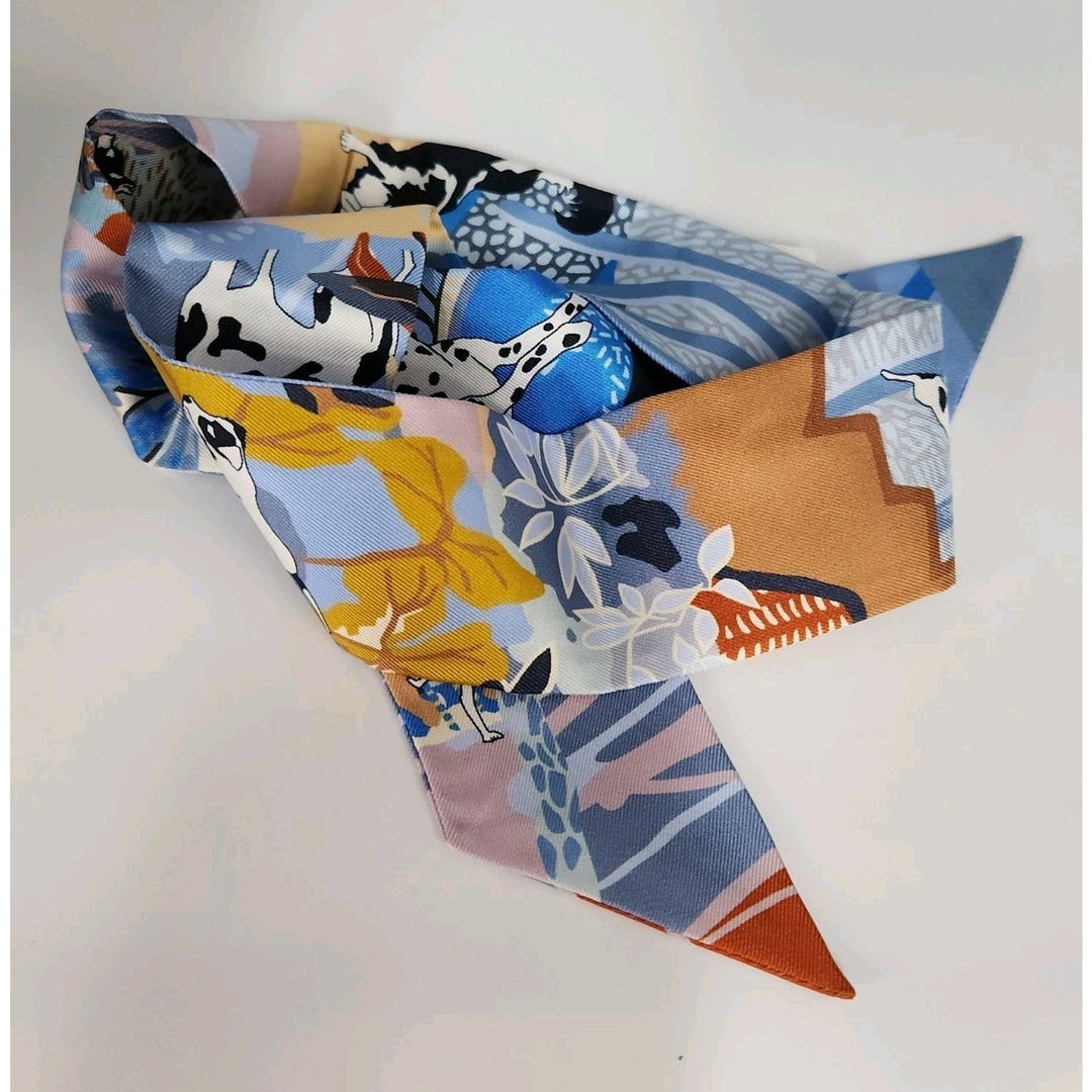 New Hermes Twilly Scarf 100% Silk EN Liberte Blue Color