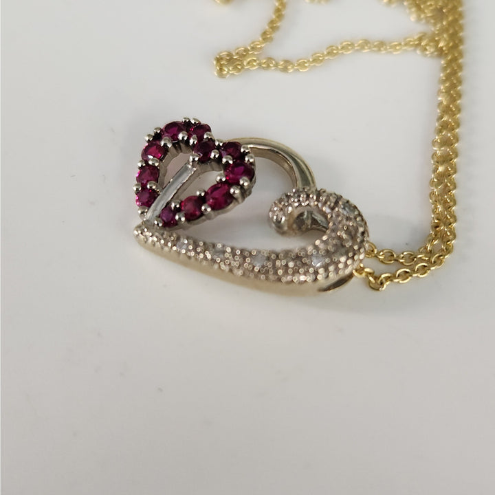 10k Gold Ruby and Diamond heart pendant necklace with 18" in 14k chain