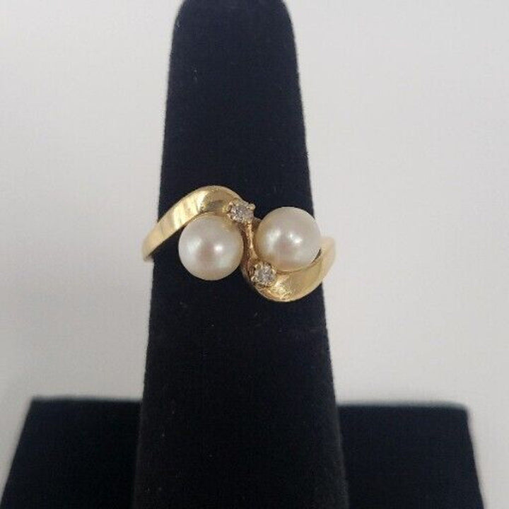 14k Pearl Diamond Vintage Bypass Ring With 4.3g Of Gold