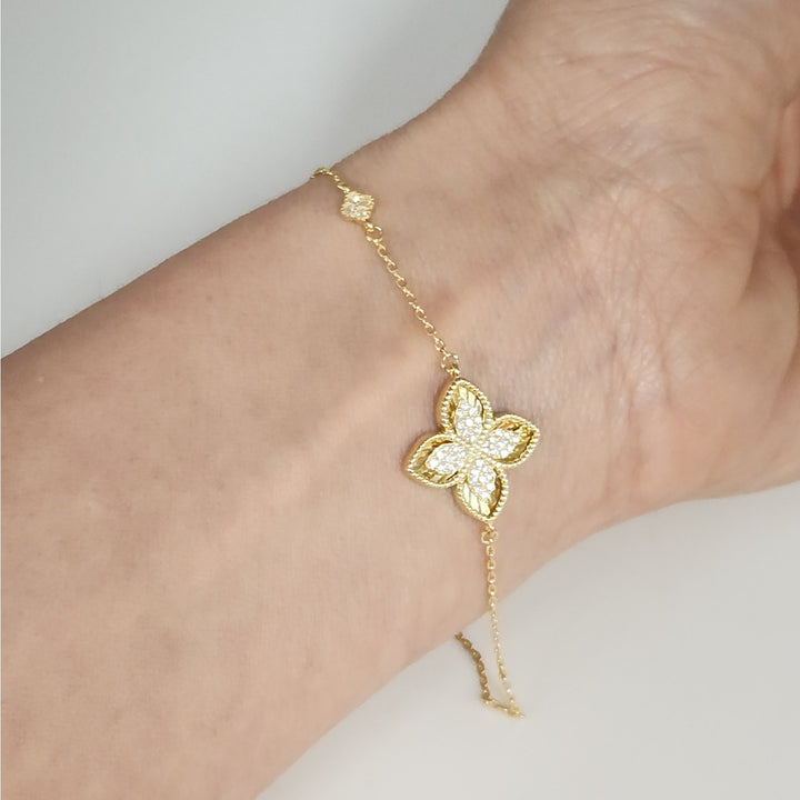 Stunning 925 Sterling Silver Gold -Tone Flower bracelet 7.5"
