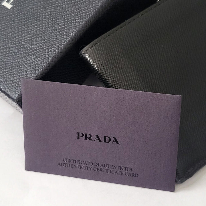 Prada Black Saffiano Leather Men's Bi-Fold Wallet w/ Box & Card