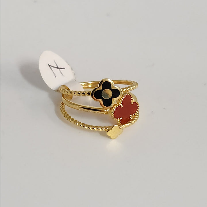 925 Sterling Silver Gold -Tone Clover Stackable Ring Set  size 7