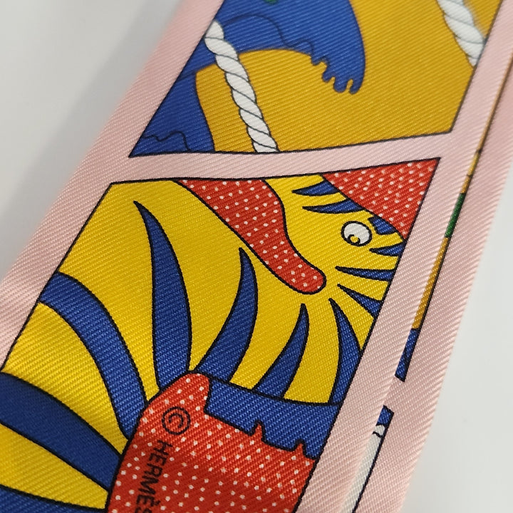 New Hermes Twilly Scarf 100% Silk TD/Rose Pale/Blue Color