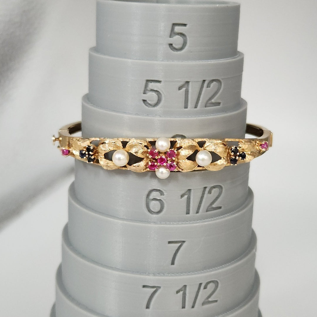 Set Of Antique 14k Yellow Gold Diamond,Pearls,Ruby &Sapphire Bangle Bracelets