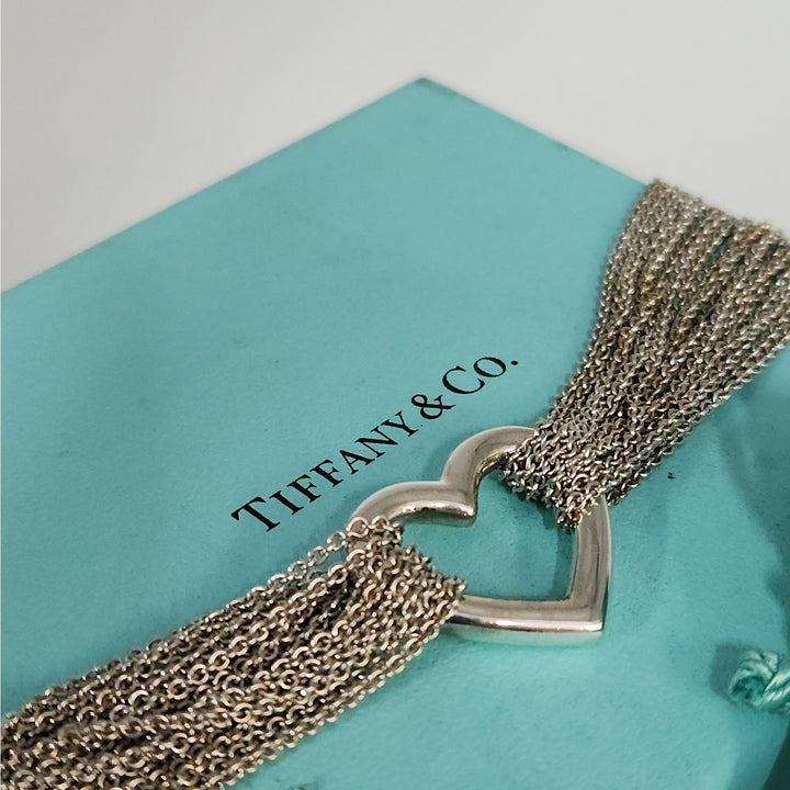 Tiffany & Co. Sterling Silver Multi-chain Heart Bracelet With Box & Pouch