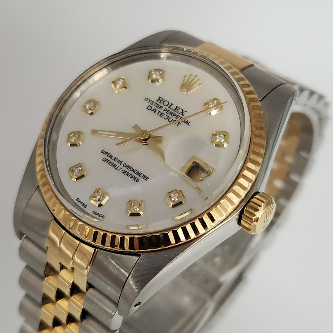 36MM Rolex Date Just Two Tones 18k Yellow Gold Stainless Steel Watch Ref 16013