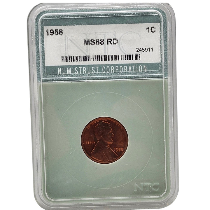 1958 Lincoln Wheat Cent Penny NTC MS68 RD Numistrust Corporation Certified 1C