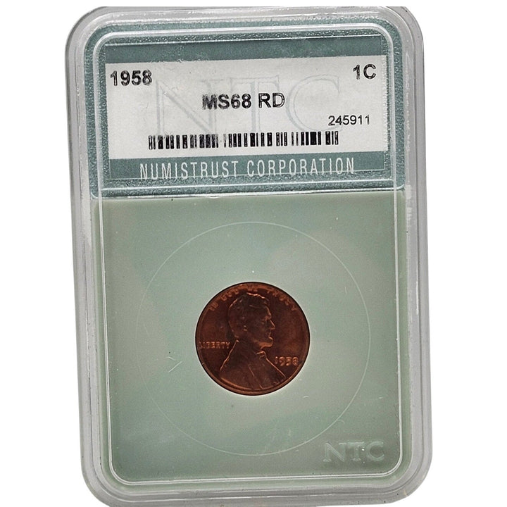 1958 Lincoln Wheat Cent Penny NTC MS68 RD Numistrust Corporation Certified 1C