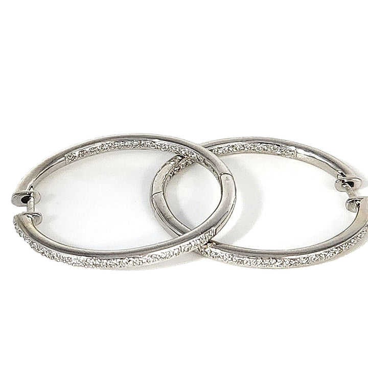 14k White Gold Elegant Double Side Diamond Hoop Earrings