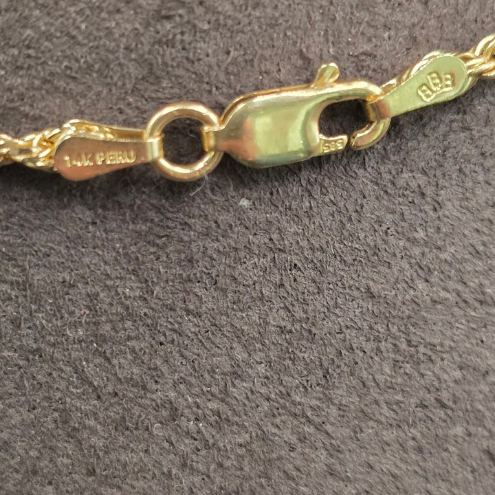 14K Yellow Gold Rope Chain Necklace 2.34mm 12.6g 585 Peru
