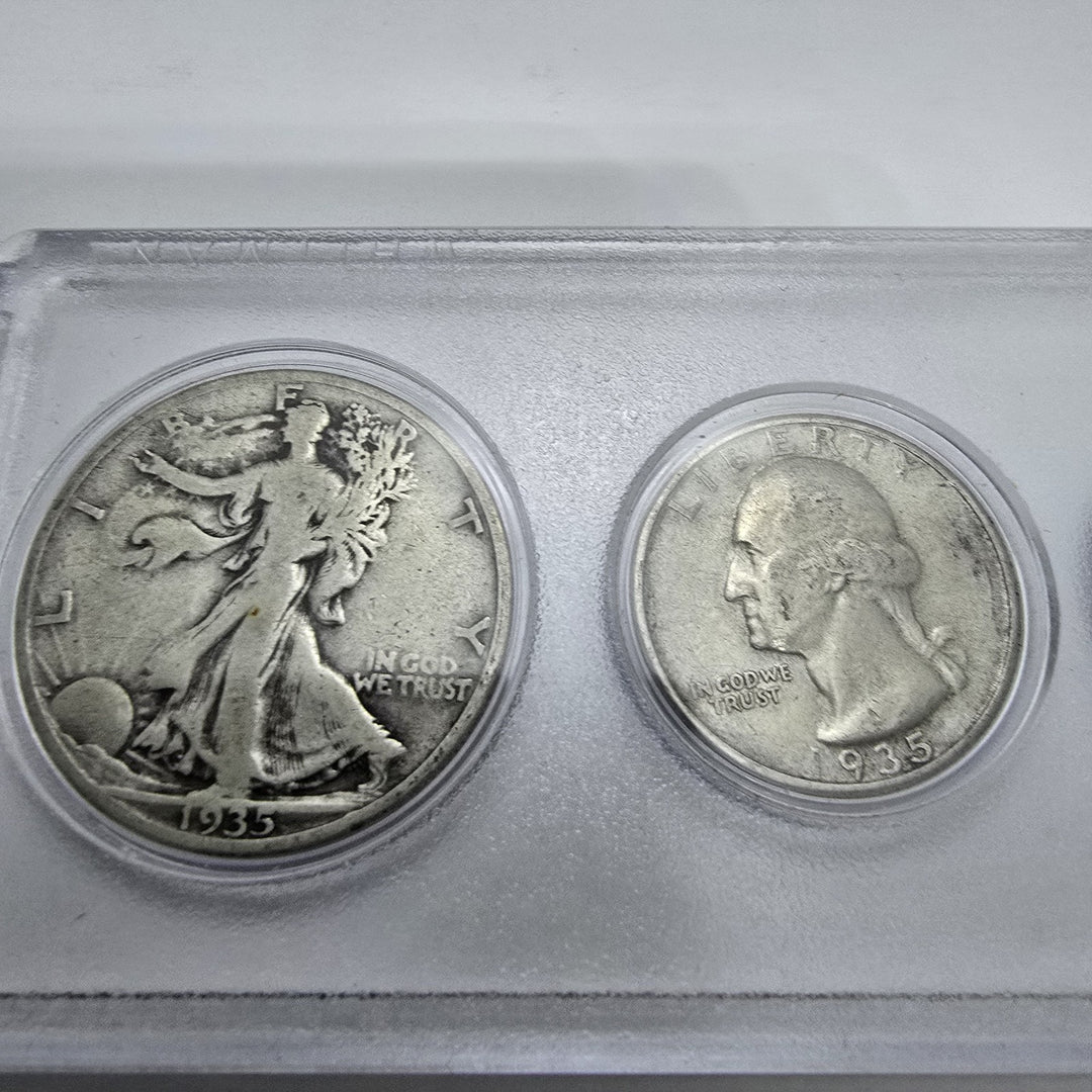 1935 Birth Year Set, Lot Of 5 coins, 90% Silver half dollar, quarter & dime