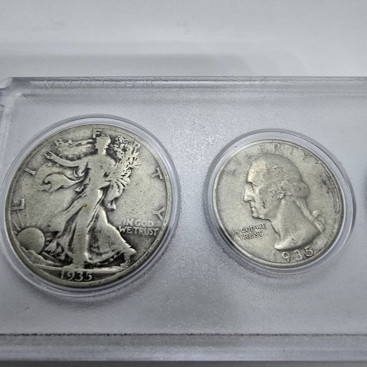 1935 Birth Year Set, Lot Of 5 coins, 90% Silver half dollar, quarter & dime