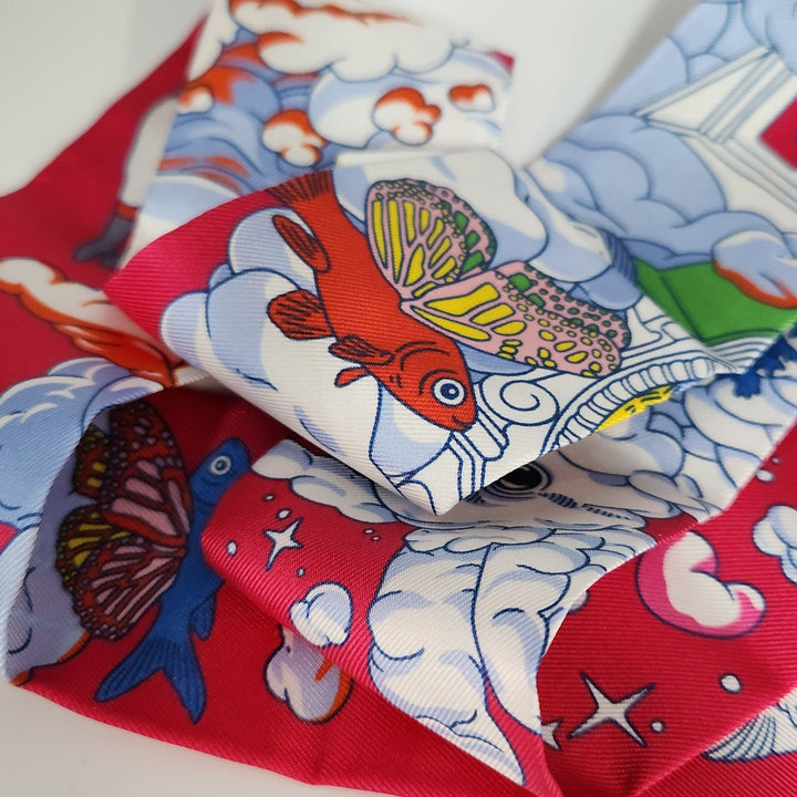 New Hermes Twilly Scarf 100% Silk QU/Fuchsia/Blue/ Multi Color
