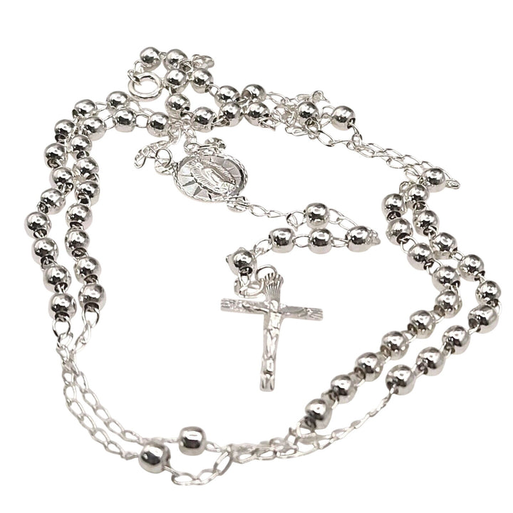 Beautiful 925 Sterling Silver Rosary 4MM Necklace 24"