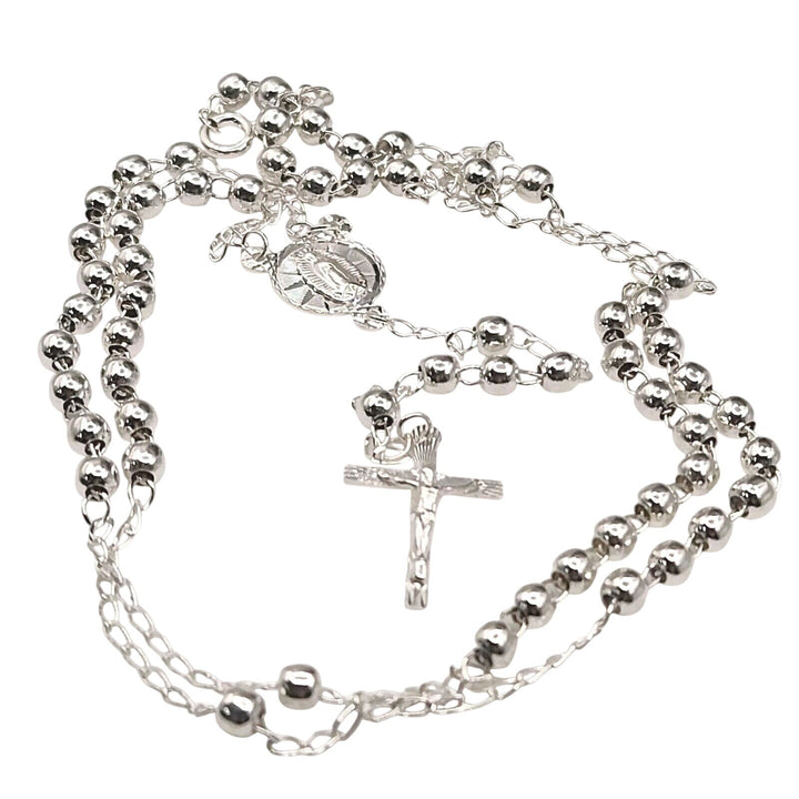 Beautiful 925 Sterling Silver Rosary 4MM Necklace 24"