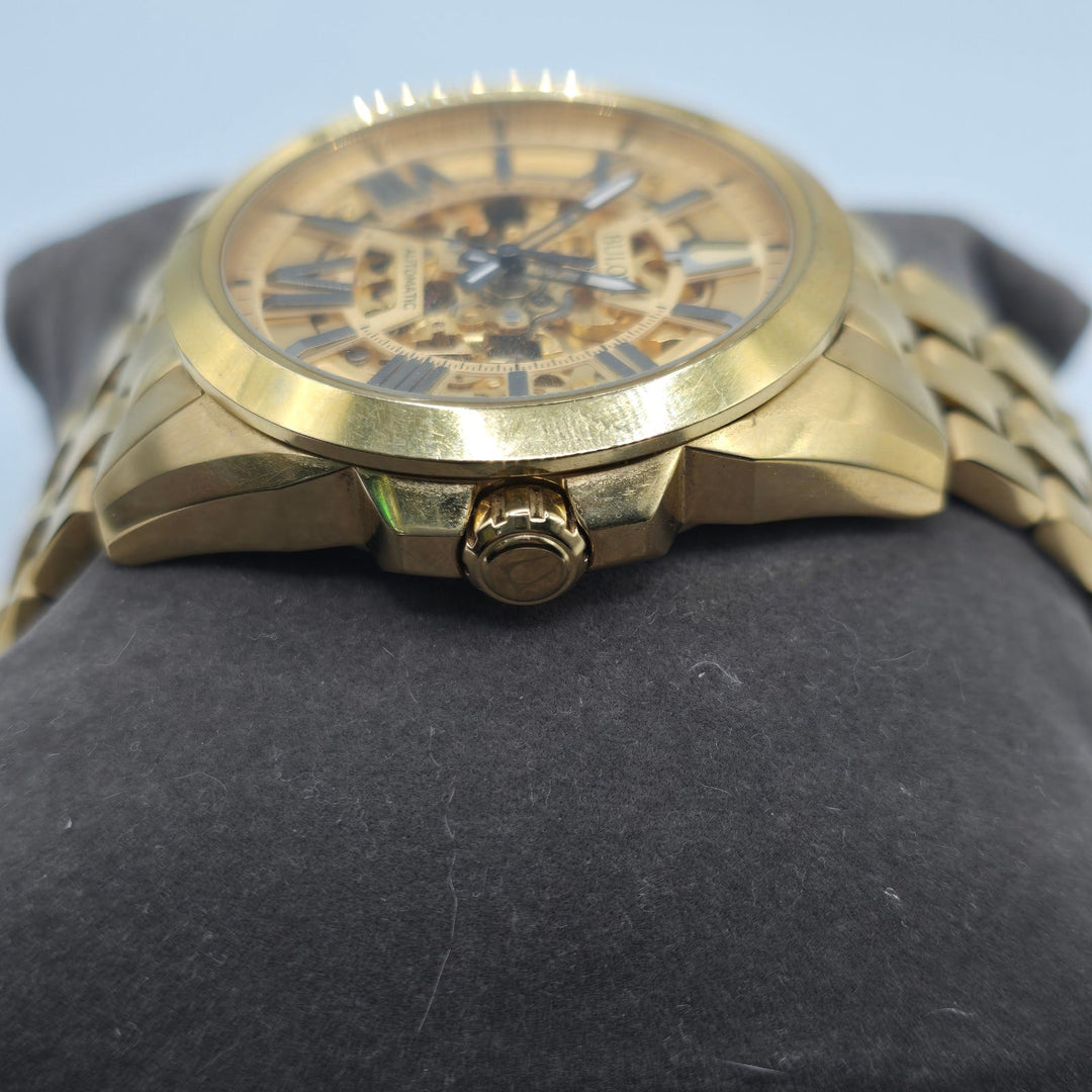 Bulova Sutton Automatic Skeleton Men's Watch Gold Tone 43mm 97A162