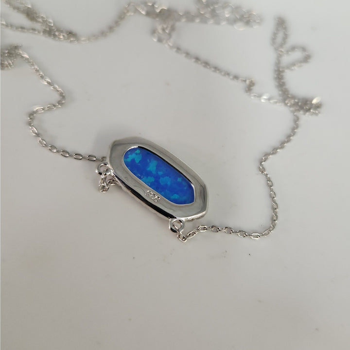 925 Sterling Silver Blue Opal & CZ jewelry set Necklace & Matching Earrings