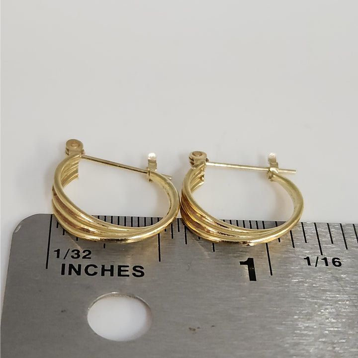 14k Yellow Gold Triple Band Hoop Earrings