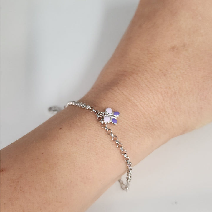 925 Sterling Silver Multi - Color butterfly charm Adjustable Bracelet 8"