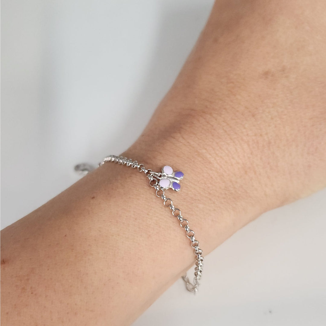 925 Sterling Silver Multi - Color butterfly charm Adjustable Bracelet 8"
