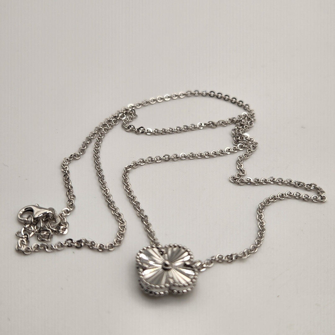 14k White Gold All Gold Flower Pendant Necklace 18"