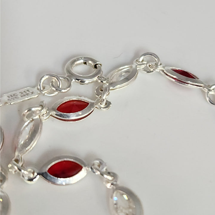 925 Sterling Silver Marquise Lab Created Garnet Women's bracelet 7.2"