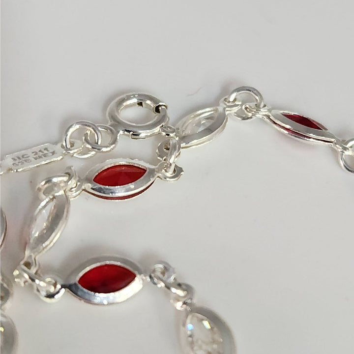 925 Sterling Silver Marquise Lab Created Garnet Women's bracelet 7.2"