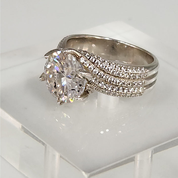 5.00 CT GRA Certified D VVS1 Round Moissanite Pav'e Ring 925 Sterling Silver