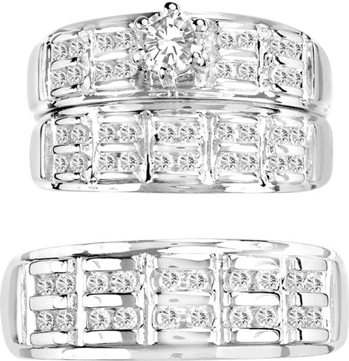 14k White Gold 0.75CT Lab Diamond Trio Jewelry Set