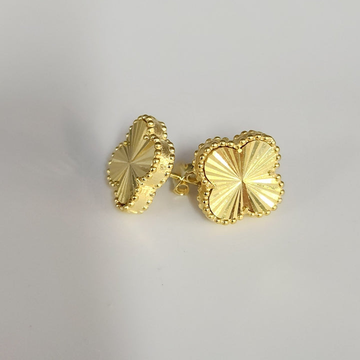 Sterling Silver Gold Tone Textured Clover Stud Earrings
