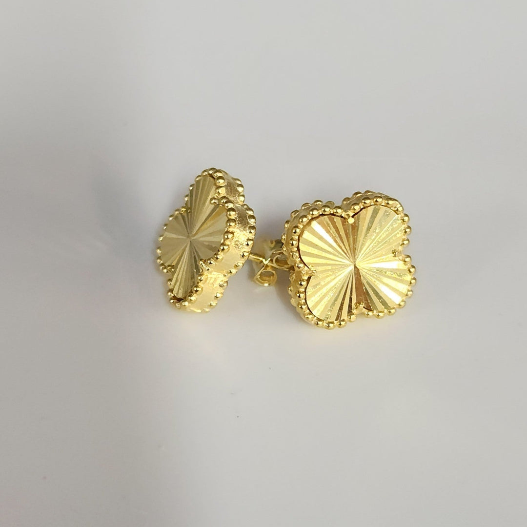 Sterling Silver Gold Tone Textured Clover Stud Earrings
