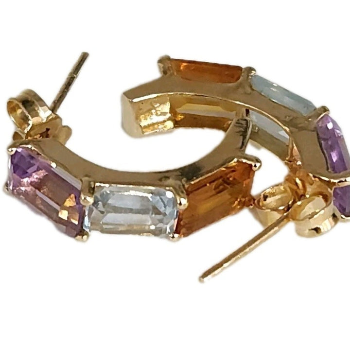 Fashion 14k Yellow Gold Natural Mix Stones Stud Earrings