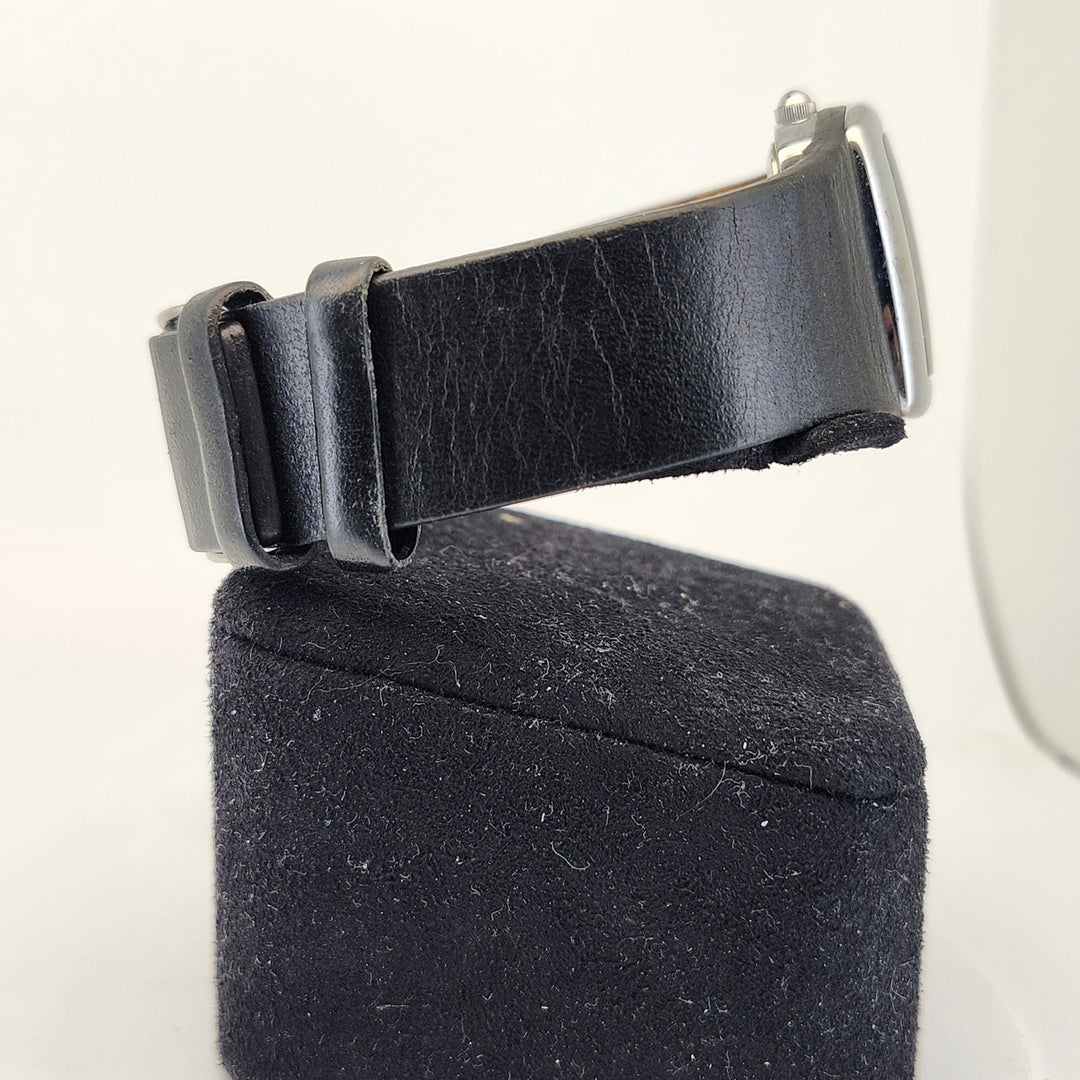 Relic Folio ZR33489 Silver Tonneau Quartz Men's Watch Black Leather Strap