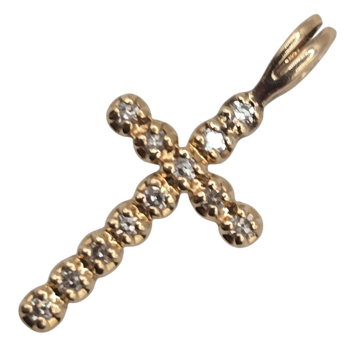 14K Yellow Gold Diamond Cross Pendant 0.5g