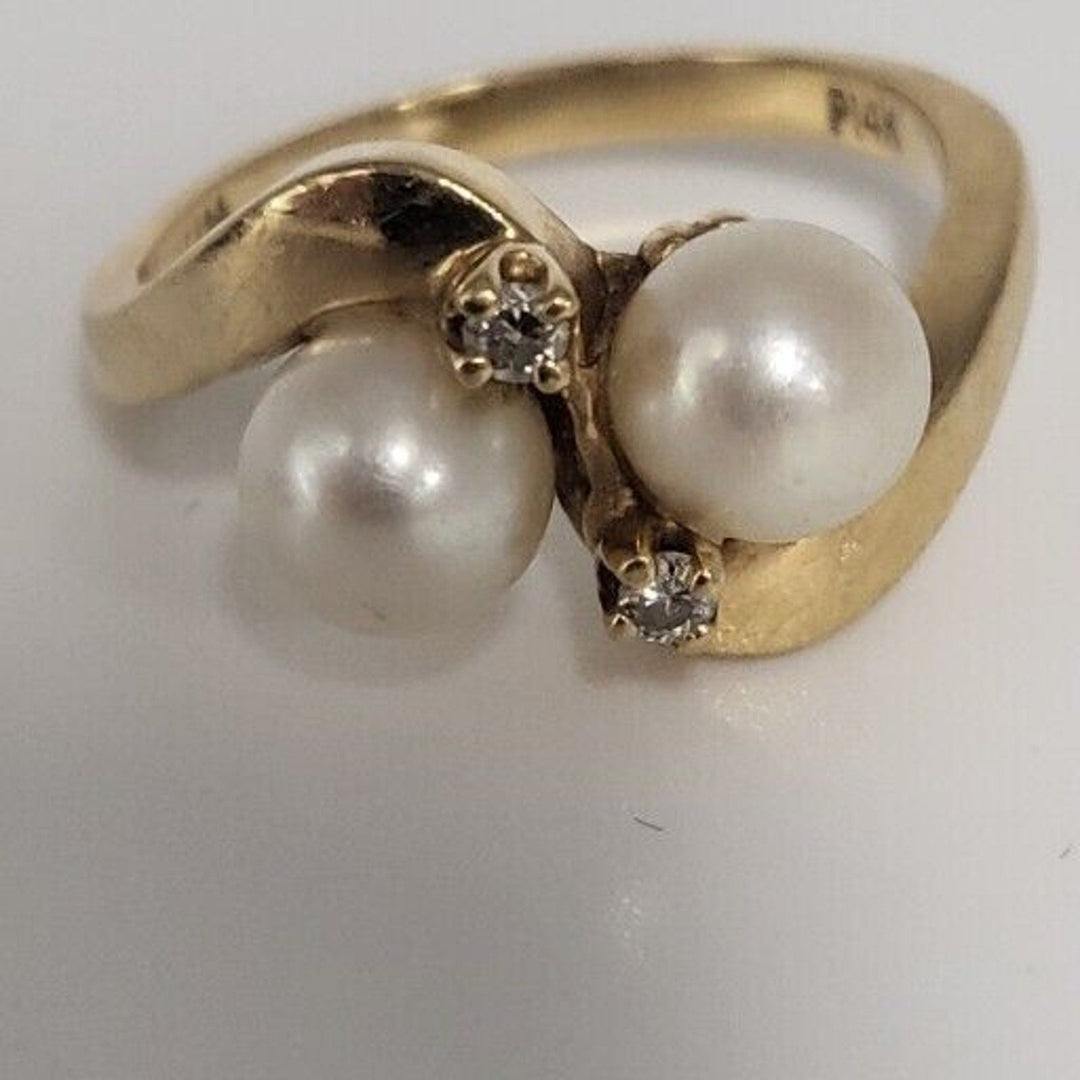 14k Pearl Diamond Vintage Bypass Ring With 4.3g Of Gold