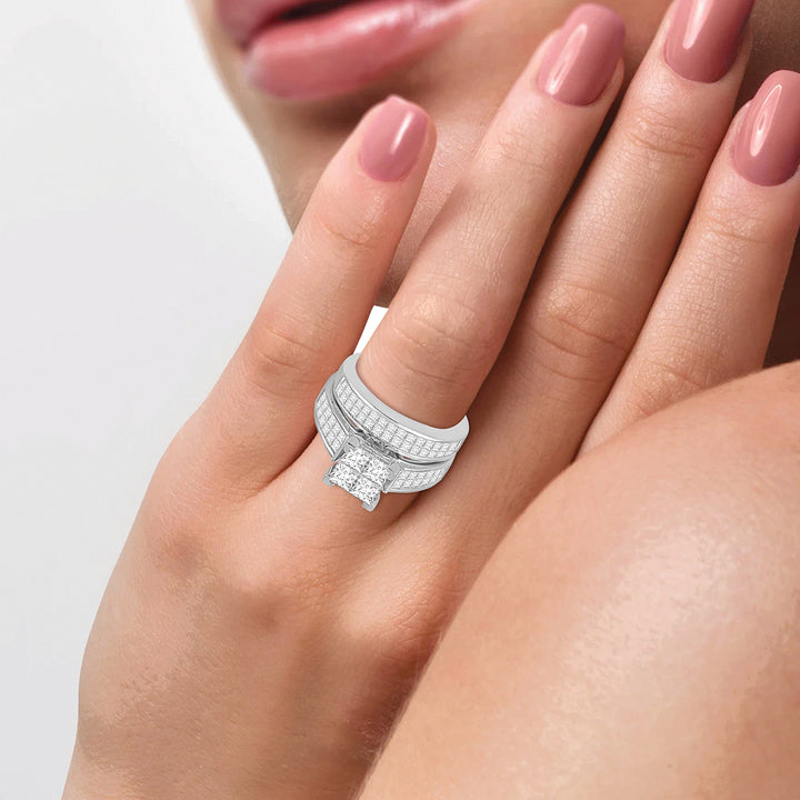 14k White Gold 3CT Lab Diamond Bridal Ring Brilliance
