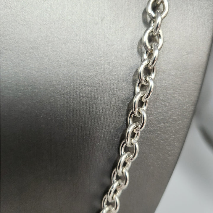 Solid 925 Sterling Silver Round Link Chain Necklace 24" Heavy  Chain
