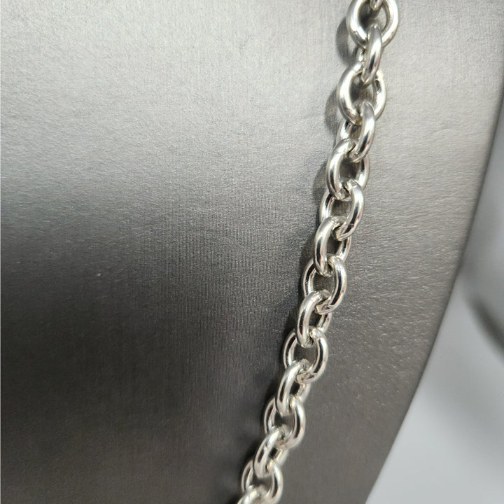 Solid 925 Sterling Silver Round Link Chain Necklace 24" Heavy  Chain