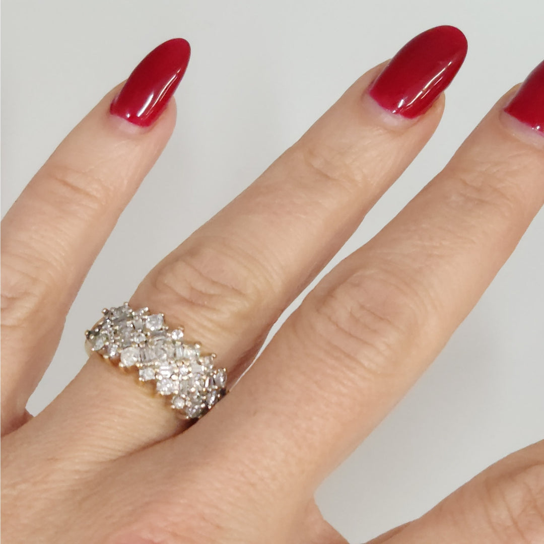 14k Yellow Gold Multi Shape Diamond Statement Ring Size 6.75
