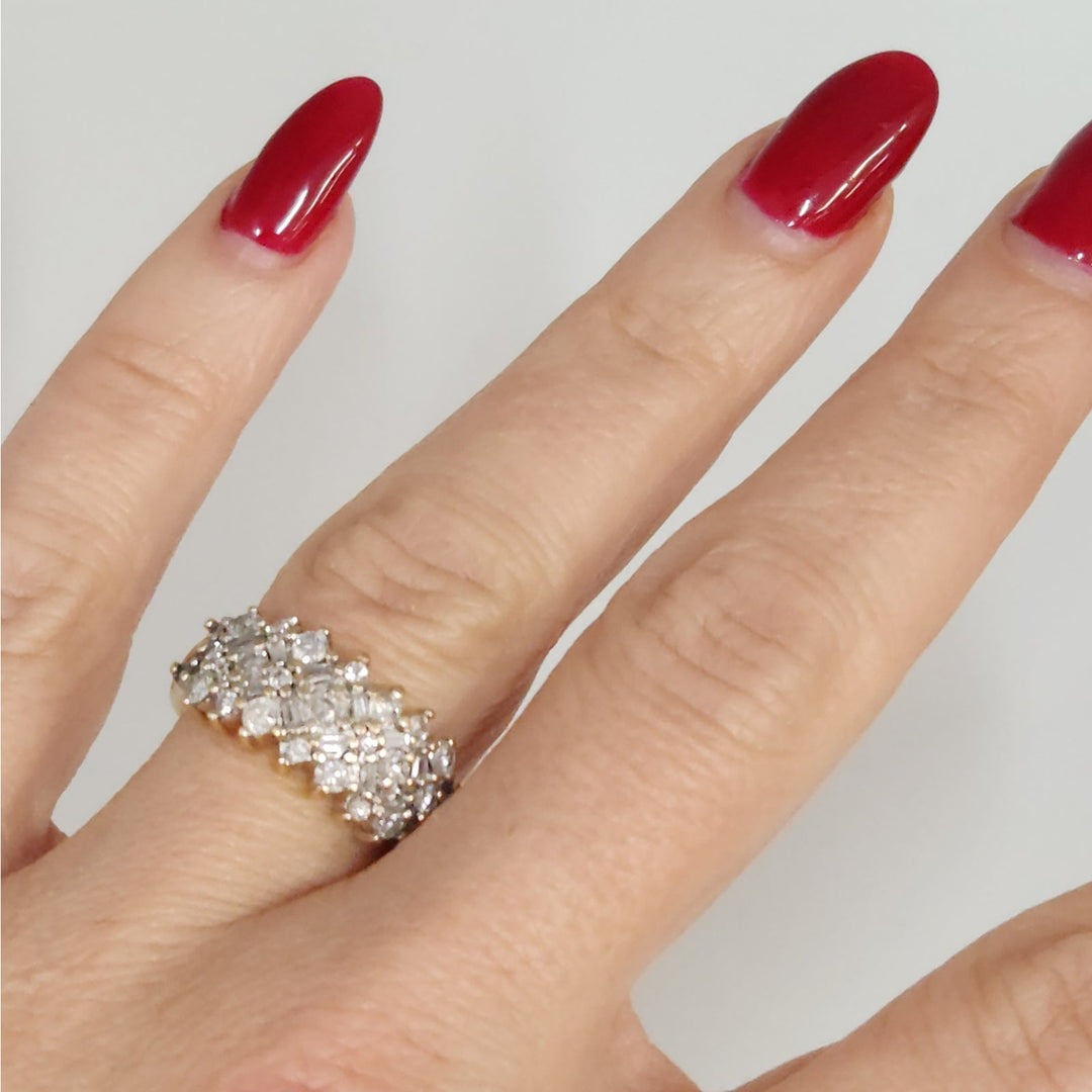 14k Yellow Gold Multi Shape Diamond Statement Ring Size 6.75