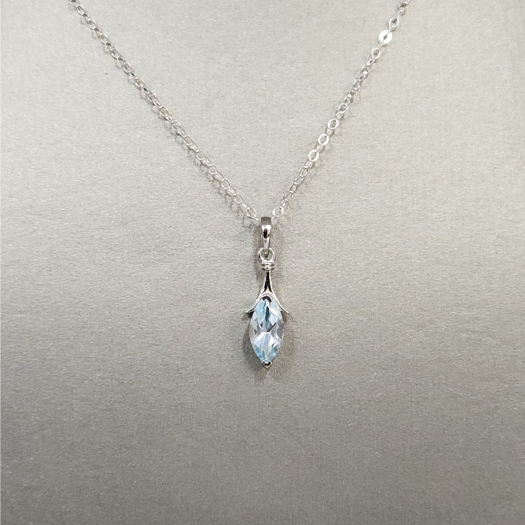 Sterling Silver Marquise Natural Blue Topaz Pendant Necklace 18"