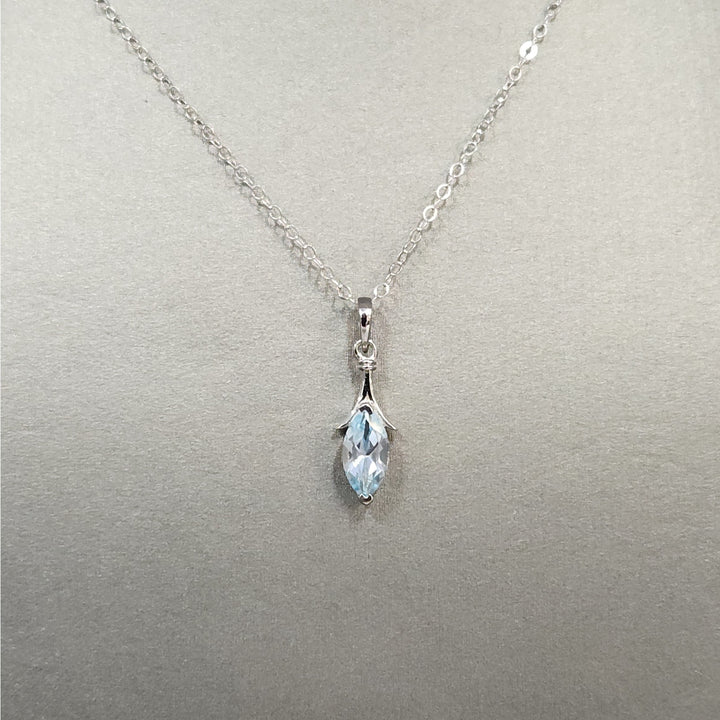 Sterling Silver Marquise Natural Blue Topaz Pendant Necklace 18"