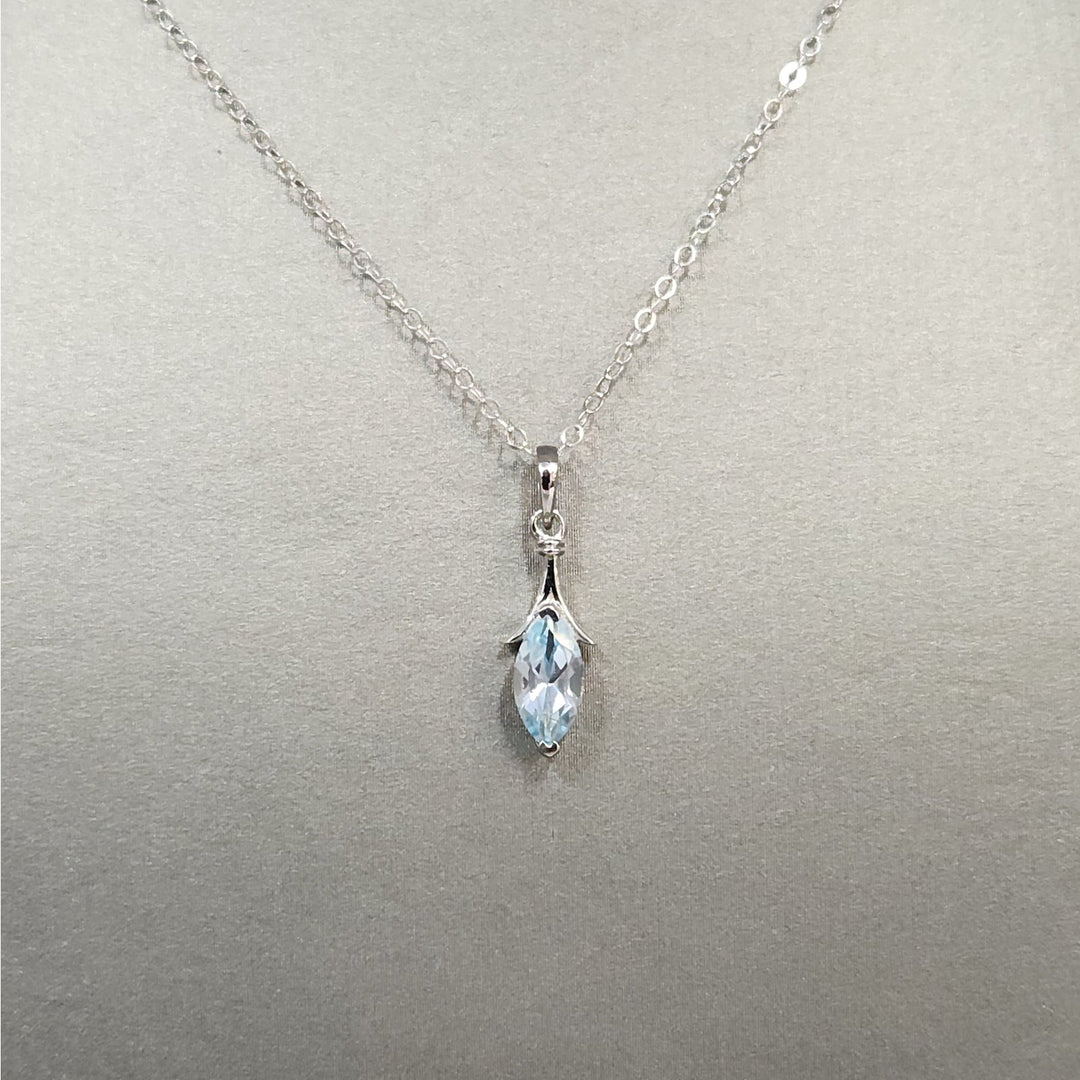 Sterling Silver Marquise Natural Blue Topaz Pendant Necklace 18"